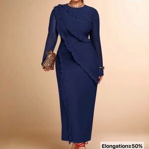 SHEIN Navy Long Sleeve Ruffle Dress